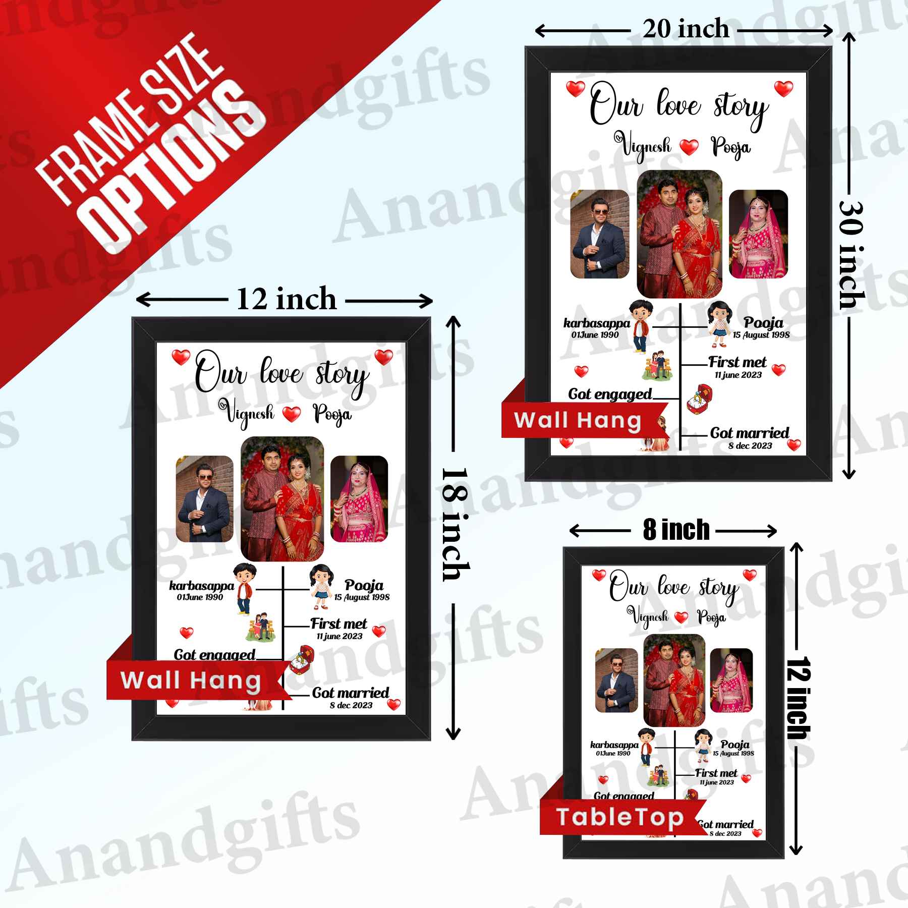 Our Love Story – Personalized Anniversary and wedding Details Photo Frame