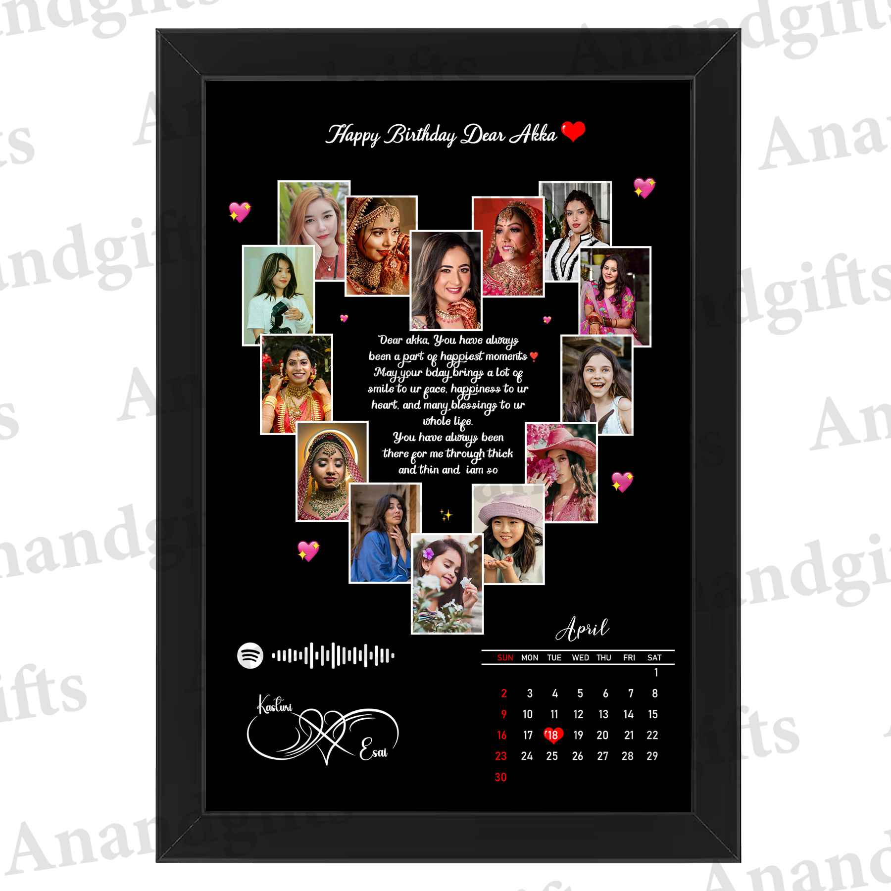 Melody of Love – Heart Photo Frame with Spotify Song QR and Custom Calendar for Birthday, Anniversary and Engagement