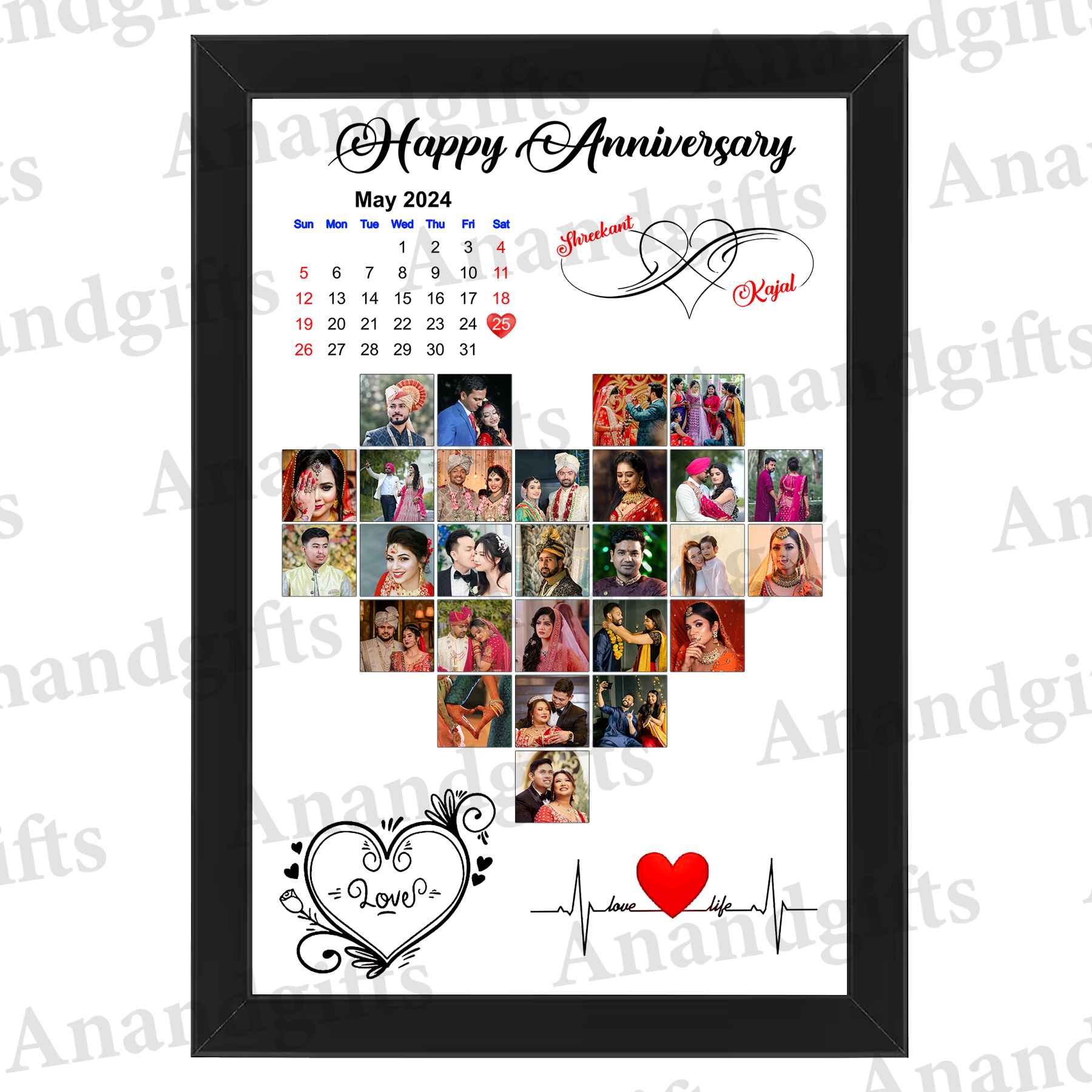 A Heart Full of Memories – 27 Photo Heart Collage Frame for Romantic Celebrations, Anniversary, Wedding and Engagement.