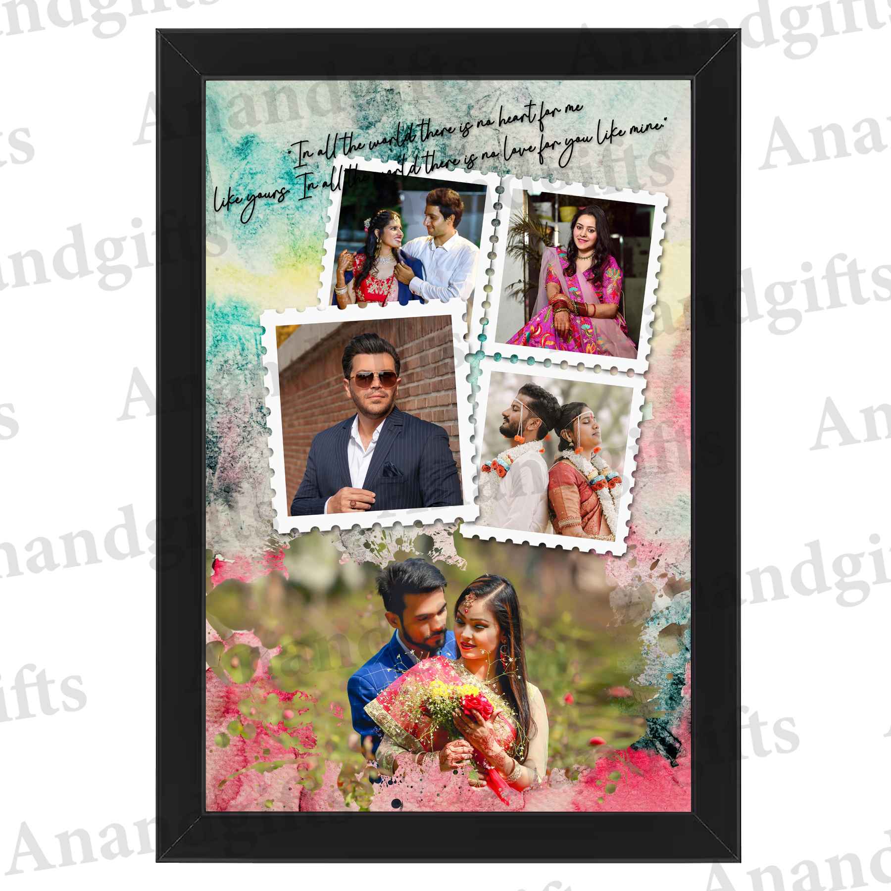 Golden Moments – Personalized 5 Photo Collage for Weddings & Birthdays