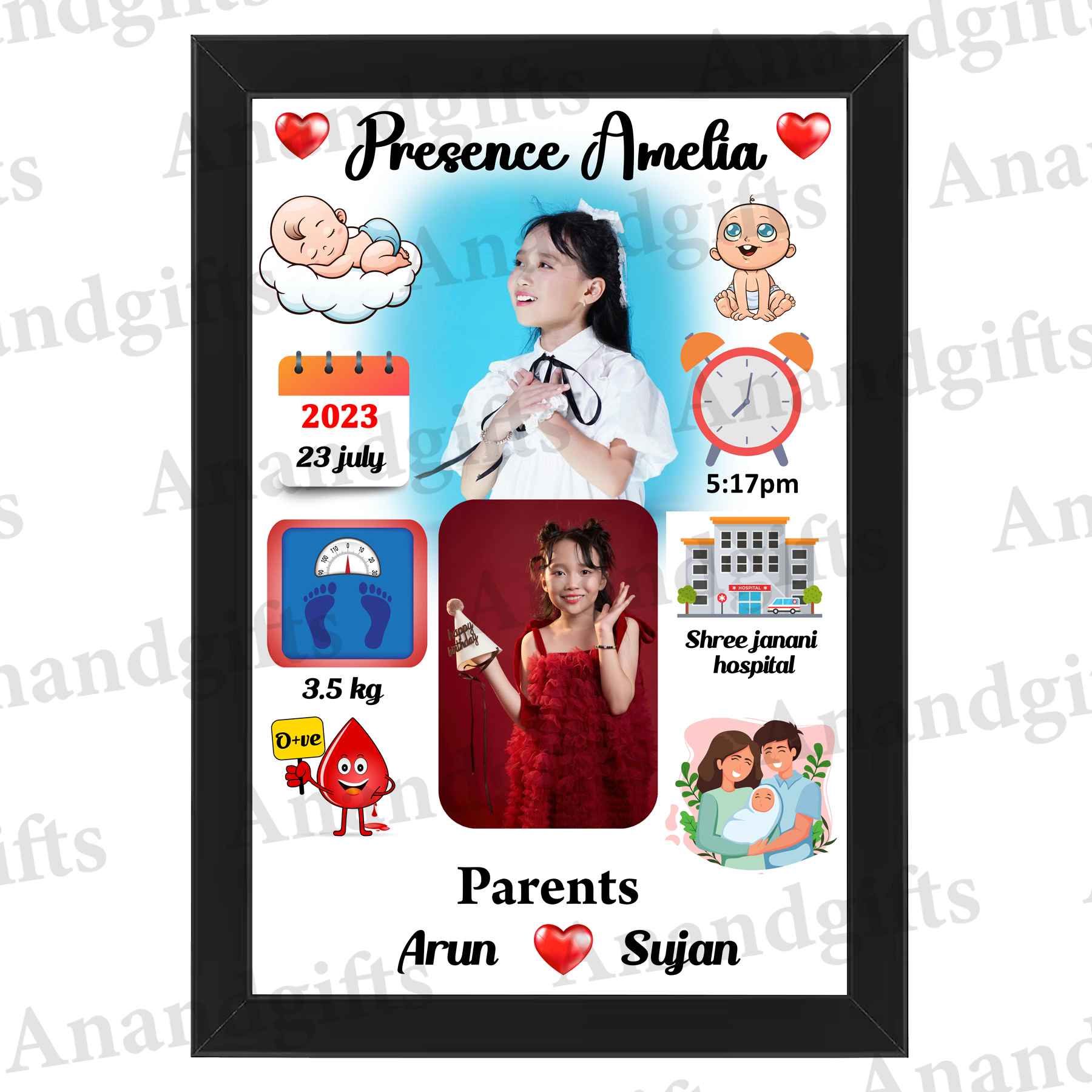 Little Milestones – Personalized Newborn Baby Details Photo Frame for Birthdays