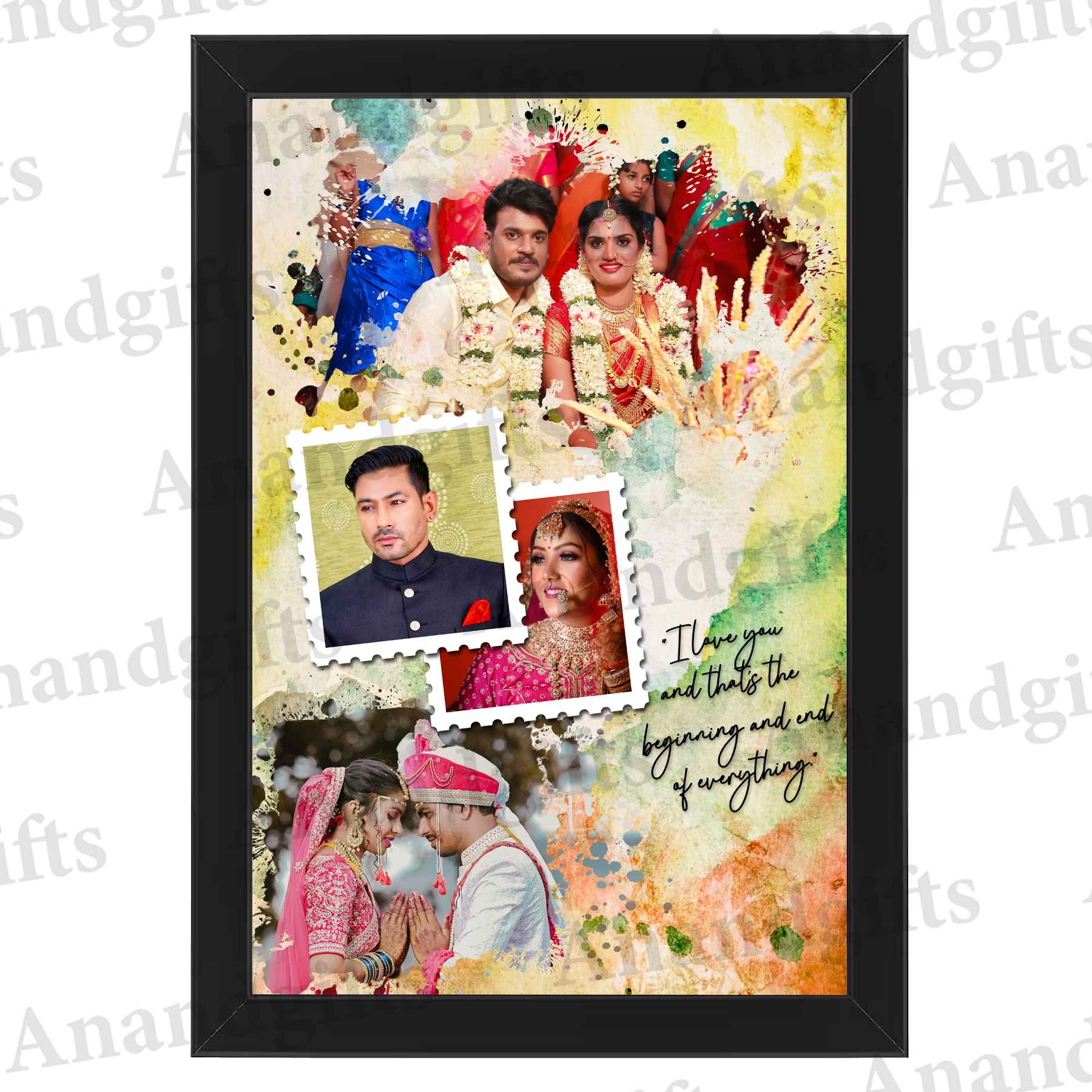 Golden Moments – Personalized 4 Photo Collage for Weddings & Birthdays